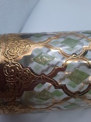 Vintage Signed Culver Valencia Highball Glass 22K Gold & Green Diamond