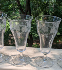 ANTIQUE FOSTORIA NEW VINTAGE GRAPE ETCH #227 STEM 858 5 1/2″ PARFAIT/CHAMPAGNE