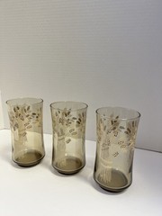 Vintage Libbey Golden Wheat Smoke Glass Tumblers Set of 3 5.5” Mid Century