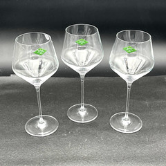 Set of 3 Shannon Crystal Clear Wine Glass Burgundy Wide Bottom w Tags 10″ Tall