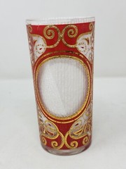 3 Vintage MCM Culver Signed Gold and Red Regal Scroll Circle Tumbler Glasses Bar