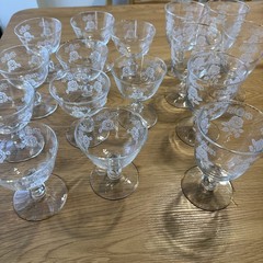 Homer Laughlin Queen Esther Glassware Set 16 Etched Stem Glasses