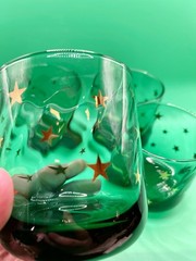 4 Vintage 90s Anchor Hocking Emerald Green Glasses Gold Star Swirl Celestial EUC