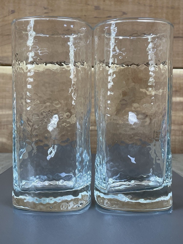Set of 2 Vintage Libbey Crisa Clear Dimpled Pinched Grip Glass Tumblers 16 Oz