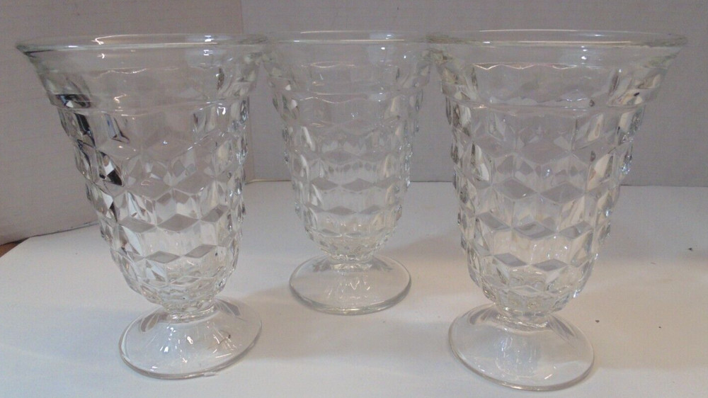 Vtg Set of 3 Fostoria American Clear Water Drinking Glasses Footed 6″ Tumbler