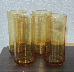 Vintage Libbey Bolero Gold Tumblers Set Of 4 MCM 16oz Glasses Amber Tempo 70s