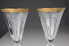Set Of 2 VTG Morgantown Carlton Marco Gold Encrusted Etched Glass Water Goblet