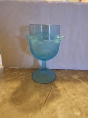 Vintage 1960s LG Wright Blue Satin Glass Cabbage Leaf Water Goblet – Mint