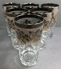 Vtg Silver Fade Etched Grape 6 pc Glasses Highball Ombre MCM Dorothy Thorpe