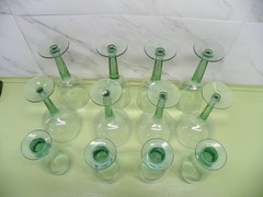 12 RECYCLED GREEN GLASS STEM BALOON GIN WINE GOBLET 4 EA MEXICO HAND BLOWN