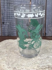 Vintage Swanky Swig Kraft Jelly Jar Juice Glass Tumbler Green Cat Kitten Bunny