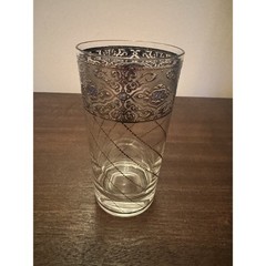 VTG 3 Culver Sorrento Hi-ball Tumblers Silver Lattice Blue Accent Signed Damage