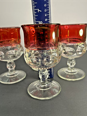 LANCASTER-COLONY CRANBERRY CROWN THUMBPRINT Flash WATER GOBLETS Set/4 EXCELLENT