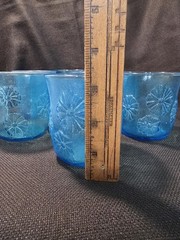 Vintage Anchor Hocking Spring Song Daisy Blue Juice Glass Set/2 Mid Century USA