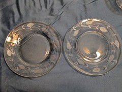 Vtg 5 Floral Etched Margarita Glasses/Shrimp Cocktail Dessert 6 Matching Plates
