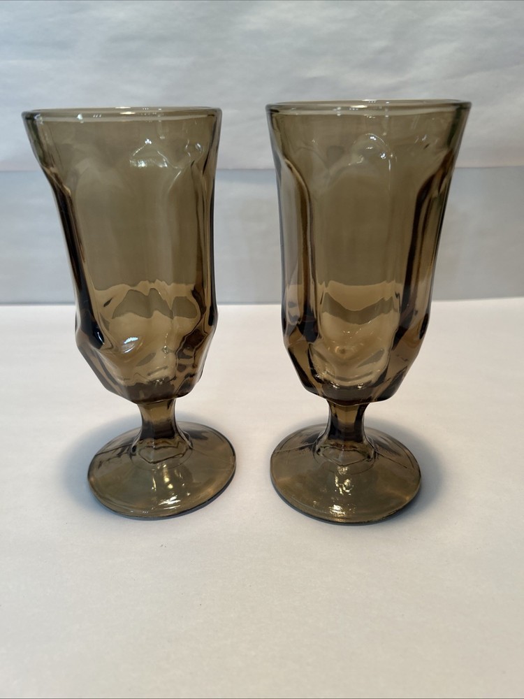 2 VTG 1960’s DUZ Detergent Premiums Footed Goblets Smoke Brown Glasses Excellent