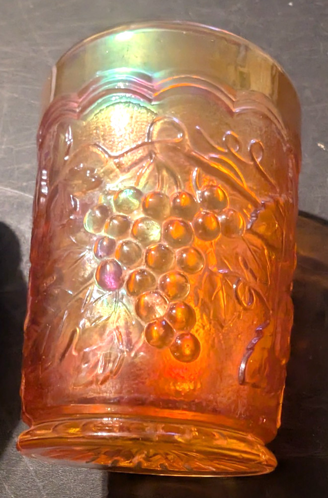 vintage imperial carnival glass irdesecnet orange 473 flat tumbler