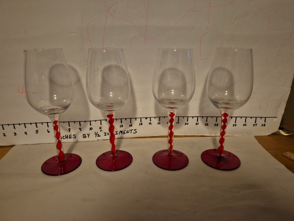 4 Vintage HUTSCHENREUTHER RUBINO Wine Stem Ruby Blood Red Twist Art Glass Blown