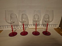 4 Vintage HUTSCHENREUTHER RUBINO Wine Stem Ruby Blood Red Twist Art Glass Blown