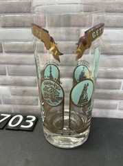 Souvenir Glass Tumbler Vintage Gettysburg Pa. Memorials Aqua & Gold, 70’s?, #703