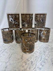 CERA World Map 8 oz Rocks Glasses (Set of 8) Barware 22kt Gold Accent 1980’s
