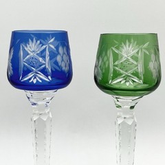 Bohemian Czech Cut to Clear Crystal Cordial Goblets 4 Colors Purple Green Blue