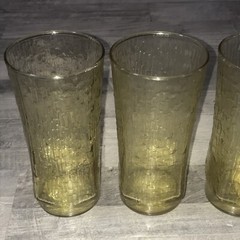 Vntg Indiana Glass Company Amber Rectangle Tumbler Glass 7” Set Of 3 W22
