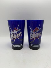 Labatt Cobalt Blue Beer Pint Glasses Bauer Ice Hockey Sticks Set of 2