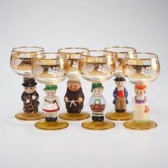 Goebel Hummel Figurine Stem Vtg Wine Goblets Western Germany Gold Trim 5.5″h 6pc
