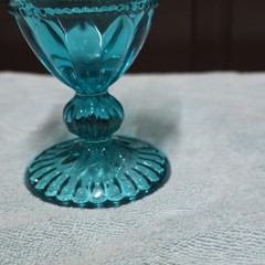 Pioneer Woman Blue Pressed Glass Decorated Goblet Glossy Round Drinkware