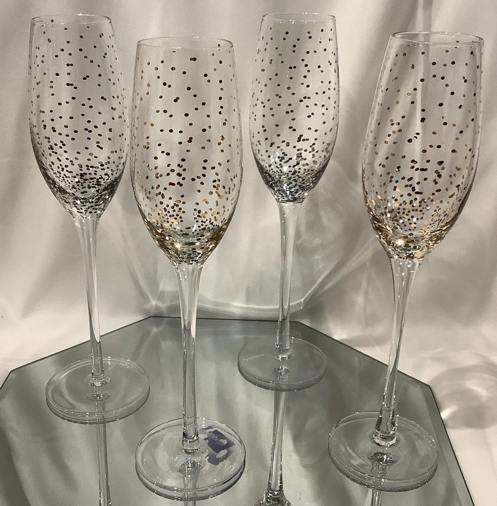 Mikasa Silver & Gold Confetti 9.75” Toasting Champagne Flutes – Set of 4