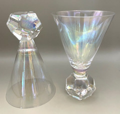 2 Wine Glass Martini Cocktail Diamond Stem Faceted Prism Iridescent Goblet Set/2