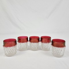 Indiana Ruby Flashed Diamond Point On The Rocks Old Fashion Glasses Vintage Bar
