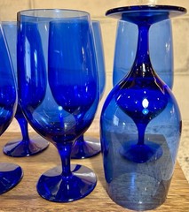 VTG Libbey Teardrop Cobalt Blue Water Wine Goblets Glasses 7 3/4” Tall Set Of 8