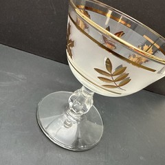 1950’s Libby Frosted Gold Leaf / Golden Foliage Wine Dessert Glass 4.25″