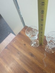 Vintage Pair Astral Cut Crystal Glass Wine Sherry Goblet Stem Glasses
