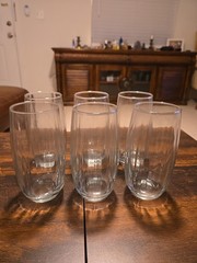 Set Of 6 Pier 1 Optic Ribbed 6″ Barrel Shape Tumblers Glasses Czech Republic