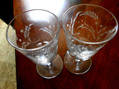Mitchell Etched Rummer Goblet Wine Glass Fern & Berry c 1860 Antique
