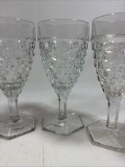 Vtg. Fostoria Wine/Water Goblets Cubist Design Set of 6