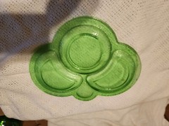 “By Cracky” Set Of 3 Crackle Uranium Glass Snack plates LE Smith 1930s