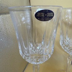 DePlomb 24% Lead Crystal Water Wine Goblets USA Diamond Cut Stem Set of 4 NWT