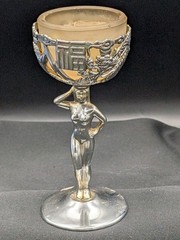 1 Vintage Art Deco Candle / paperweight Holder Chrome Nude Stem Risque 1950s