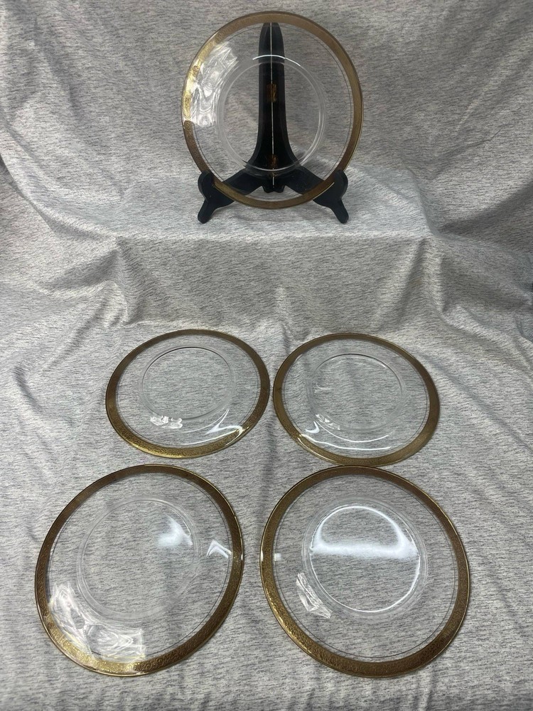 5 Tiffin Franciscan Rambler Rose Crystal Gold Rimmed Dessert Plates 8-1/4” Lot