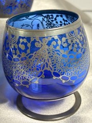 Vintage Cobalt Blue Silver Overlay Cordial Glasses Set of 5 Mid Century Barware