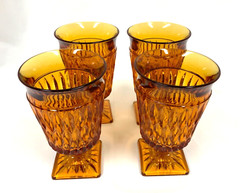 MCM VTG 4 – Indiana Amber Glasses Mt.Vernon Tea Water Footed Goblet Square Base