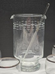 Princess House Complete Cocktail Mixer 8pc Set Sliver Trim Roly Poly Glasses