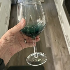 Pier 1 Teal Blue Crackle Red Wine Glasses Hand Blown 18oz 8.75” Set of 2 HTF EXC