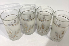 Vintage DeValBor Italian Frosted Gold Leaf Wheat Tumblers 5 1/2″ Set Of 4 MCM