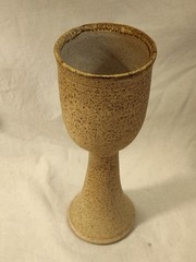 Studio Art Pottery Chalice Goblet Beige Tall 8.5″