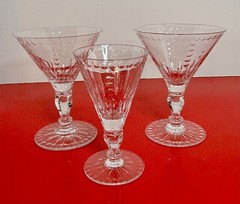 3 Cut Crystal Martini Cocktail Cordial Glass Goblet (s) Dots Lines Flared Rim